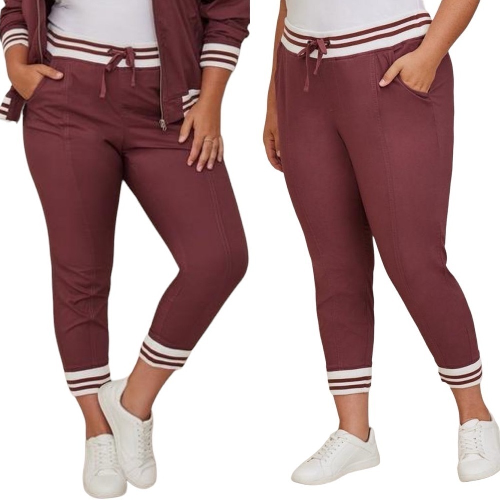 Torrid Classic Fit Jogger Stretch Poplin Mid-Rise Pant Wild Ginger Burgundy